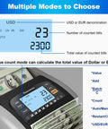 Smart Money Counter Machine For Cash Bills With UV MG IR Counterfeit Detection And LCD Display showing dollar bill count and total