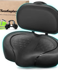 Ultra Wide Bike Seat Cushion With Extra Padding And Back Rest For Men And Women, oversized black saddle with mounting hardware