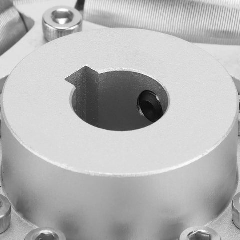 100mm stainless steel Omni wheel hub with central bore, top view