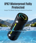Outdoor Waterproof Bluetooth Speaker With Bass Boost And 35W Power For Loud Stereo Sound IPX7 Portable Party Speaker floating in water