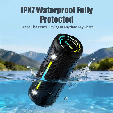 Outdoor Waterproof Bluetooth Speaker With Bass Boost And 35W Power For Loud Stereo Sound IPX7 Portable Party Speaker floating in water