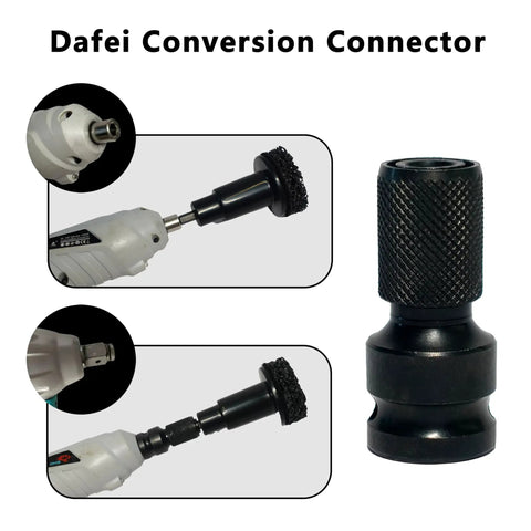 7-Piece Wheel Hub Cleaning Kit for Rust Removal with Dafei conversion connector and drill attachment in use