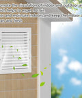 Aluminum Gable Return Air Vent Cover With White Mesh for interior doors and dryers, shown mounted on a wooden exterior wall.