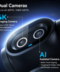 Next Level Dual Camera AI Powered PTZ 4K Webcam Featuring Smooth Face Tracking And Crisp Auto Focus For Top Tier Live Streaming And Flawless Professional Video Calls Absolute Game Changer For Content Creators And Remote Teams, showing dual lenses and 4K capability.
