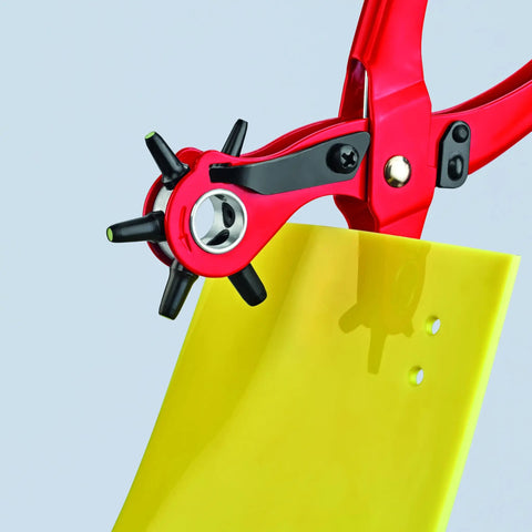 Revolving Punch Pliers Kit With Six Interchangeable Punches For Leather, Textile, And Plastic 20 25 30 35 40 50 mm Pro Grade Spring Loaded Locking Lever
