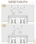 Dimensions chart for JAZAVA 9.8 Inch Brushed Nickel Pendant Lights Kitchen Island,Bubble Glass setups.