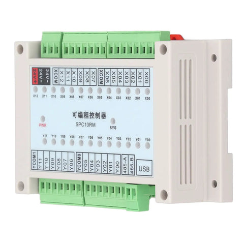 Industrial PLC Controller 24V DC 13 Input 12 Output SPC10RM Control Board in ABS plastic showing front panel connectors.