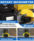 Pro Level Electric Hydraulic Hose Crimper With Eight Slick Dies For No Sweat Quarter To One Inch Seals On Automotive AC And Heavy Duty Farm Gear Portable 110 Volt Power Setup For Reliable Fuel Line And Hydraulic Repair Jobs showing rotary micrometer for accurate adjustments.