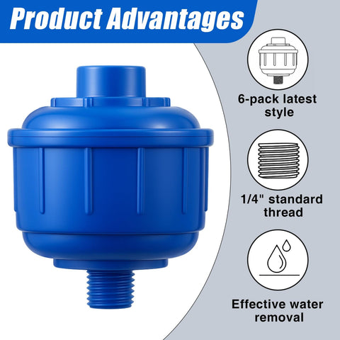 Blue Six Pack Disposable Mini Air And Water Filter Cartridge with 1/4 inch thread for spray guns and air tools