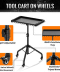 Height Adjustable Rolling Tool Cart With Wheels And Magnetic Tray Holder For Garage Workbench 42cm By 30.5cm Tray 50 Lb Load Capacity Magnetic Strip Organizer Mobile Tool Storage Cart showing features like height adjustment, swivel wheels, and multi-functional tray.