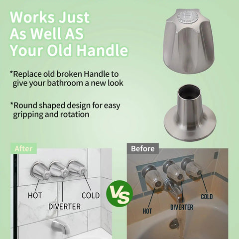 Comparison of old and new Verve Windsor style handles with flanges in Three Piece Tub And Shower Handle Remodel Kit