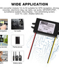 12V To 5V Buck Converter USB Module Three Pack For Car Use Converts DC To 5V Up To 3A 15W High Efficiency 96 Percent Wire Interface Power Adapter Easy Plug And Play Ride Ready Automotive Power Solution with images of applications like GPS and car audio.