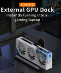 Plug And Play External Gpu Dock For Laptop Graphics Card Expansion PCIE Enclosure with three fans and power supply setup.