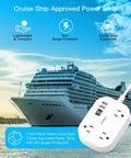 US To European Travel Plug Adapter With 3 Foot Extension Cord Type C E F Power Converter with cruise ship visible behind.