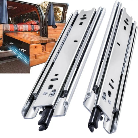 Beefy 150 Lb Heavy Duty Locking Drawer Slides Full Extension Ball Bearing Rails for Cabinets, Silent Open Close, Rust Resistant Electroplated or Powder Coated Finish, Durable, Smooth Operation for High Use Drawers on cabinet drawer slide pair