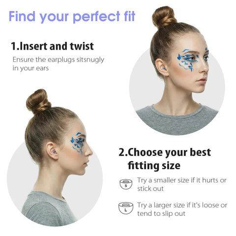 Woman demonstrating Concert Ear Plugs With High Fidelity Sound Filters 2 Pack For Live Music Raves Work And Musicians NRR 20 To 25 dB