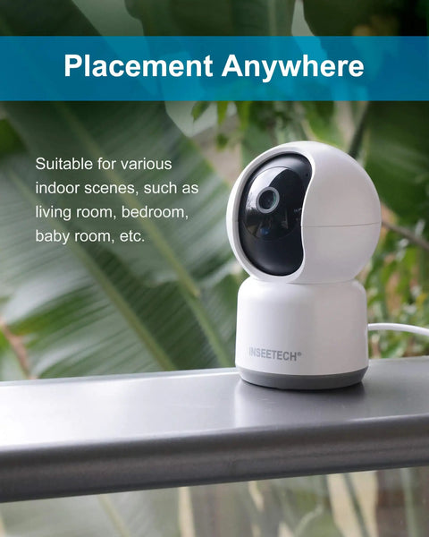 4MP Wireless Indoor Security Camera For Busy Homes With 355 Degree Pan And 90 Degree Tilt, on balcony railing