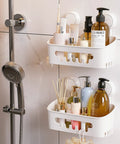 Two Pack Shower Caddy With Built Tough Suction Cups For Inside Shower Removable Shelves Waterproof Plastic Storage For Shampoo And Toiletries Bathroom Essentials Holder White