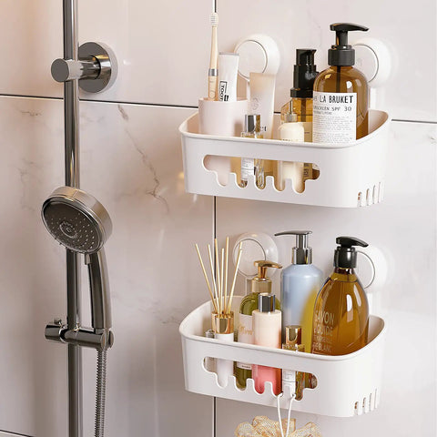 Two Pack Shower Caddy With Built Tough Suction Cups For Inside Shower Removable Shelves Waterproof Plastic Storage For Shampoo And Toiletries Bathroom Essentials Holder White