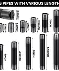 66 Piece Half Inch Black Metal Pipe Nipples Set With 11 Size Assortment, Six Each showing varying lengths from 1 to 6.5 inches.