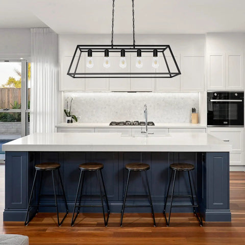 Modern Black Farmhouse Kitchen Island Light Chandelier With Industrial Open Frame 5 Light Ceiling Fixture For Kitchen