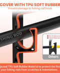 Heavy Duty Fishing Rod Holder Set For Garage Wall Or Ceiling Mounts With Soft TPU Pads highlighting rod protection feature.