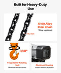 Detail of Heavy Duty 11000lb Electric Chain Hoist With Double Chain System including G100 alloy steel chain and forged rotating hook.