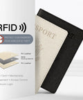 Two Pack RFID Blocking Passport Wallet Cover With Vaccine Card Slot And Card Compartments, white and black, showing materials