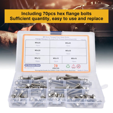 70 Piece M5 Bolt Assortment Kit With Hex Socket Head Cap And Flange Bolts In Stainless Steel 304 For Heavy Duty Fastening And DIY Projects