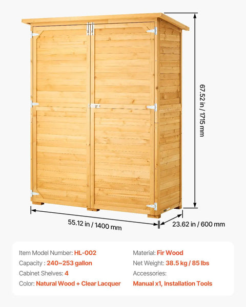 Rugged Outdoor Wood Storage Shed With Waterproof Roof And Metal Frame, Double Lock Doors And Shelves, 67.5x55.1x23.6 in