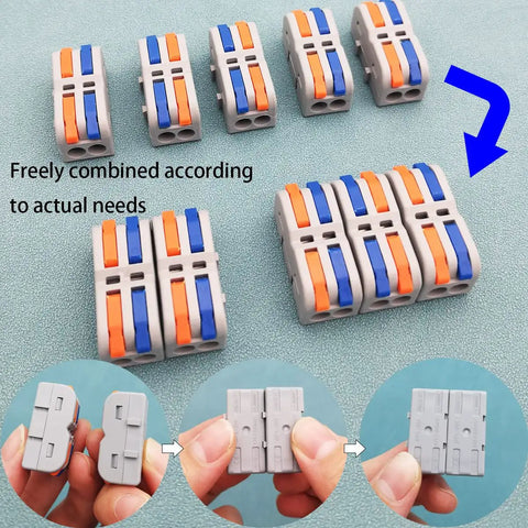 14 Pcs Mini Lever Nut Wire Connectors Set SPL 2M Multicolor Quick Terminal Blocks, modular DIY wiring connectors