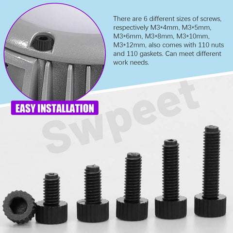330Pcs M3 Nylon Hex Socket Screws Nuts With Washers Kit Six Sizes Black Plastic Hex Head Socket Screws Display