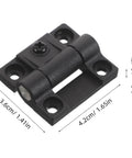 Plastic Cabinet Hinge Set With 90 Degree Folding Torque Friction Adjustable Positioning For Kitchen Cabinets Closets And Office Furniture Durable Plastic Construction Keeps Doors From Sagging 1 Pair Black, close-up view with dimensions.