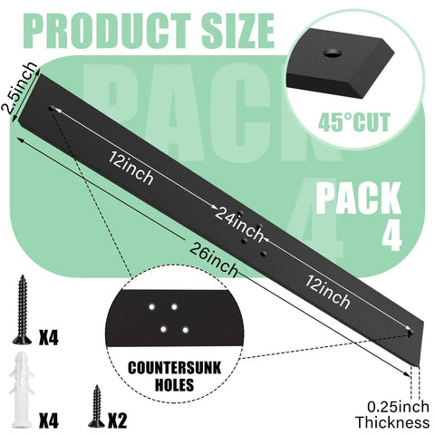 Four Pack 26 Inch Countertop Support Brackets Set With Hidden Island Mounts And Flat Wall Support product dimensions image