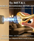 Super Sleek Bird Motion Sensor Wall Light With Heavy Duty Rechargeable Battery 2 Pack Zero Hassle USB Setup Works Like A Charm For Closets And Hallways All Year Round showing a hand holding a gold magnetic motion light.