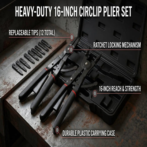 Heavy Duty Pro Grade Snap Ring Pliers Set With Internal And External Circlip Pliers 16 Inch Tool Kit Removable Tips Spring Locking