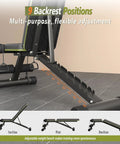 Adjustable Weight Bench For Home Gym Foldable 700 LBS Capacity With 9 Backrest Angles showing incline, flat, decline positions