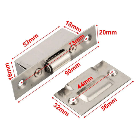 Top Notch Stainless Steel Invisible Roller Catch For Interior Doors 90mm By 20mm with measurements shown.