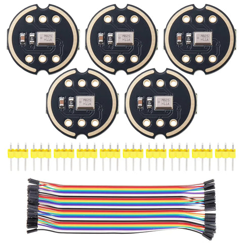 Top view of 5 Pack INMP441 Omnidirectional MEMS Microphone Module Plug And Play With I2S Digital Interface 24 Bit High Precision Low Power For ESP32 DIY Builds Includes 40 Pin Female To Female Jumper Cable with visible components.