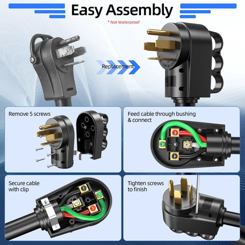 Easy assembly steps for Heavy Duty 60 Amp Male Plug NEMA 14 60P Straight Blade Right Angle Connector with comfort grip