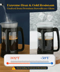 Grit-Free French Press Coffee Maker With Patented Double Micro-Filter, 32 Oz Capacity, Heat-Resistant Borosilicate Glass