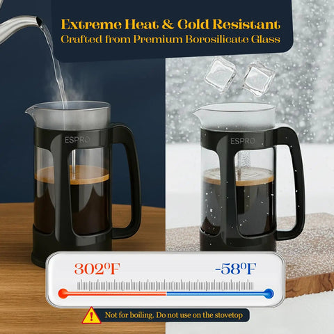Grit-Free French Press Coffee Maker With Patented Double Micro-Filter, 32 Oz Capacity, Heat-Resistant Borosilicate Glass