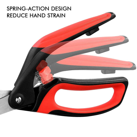 Heavy Duty Spring Action Fabric Scissors For Sewing Pro Grade Ultra Sharp Stainless Steel Shears With Spring Assist To Cut With Ease Tip To Tip Precision Comfortable Grip Perfect For Fabrics Denim Quilting And Craft Projects, red and black