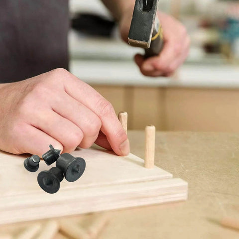 Using Pro Grade Dowel And Tenon Center Transfer Plugs Set With Black Centering Pins for accurate drill holes in woodworking, 20 pieces