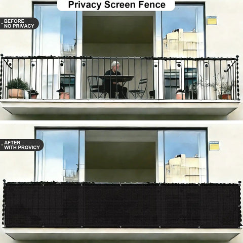 Black 3x16 Balcony Privacy Screen Made From HDPE UV Protected Fence Mesh Shade Net Cover For Outdoor Wall Garden Yard Patio Porch Deck Blocks 95 Percent Sunlight And Adds Total Privacy For Your Outdoor Space on balcony before and after