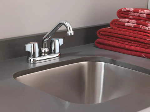 Chrome Chateau Two Handle 4 Inch Centerset Utility And Laundry Sink Faucet With Threaded Spout And Temperature Control