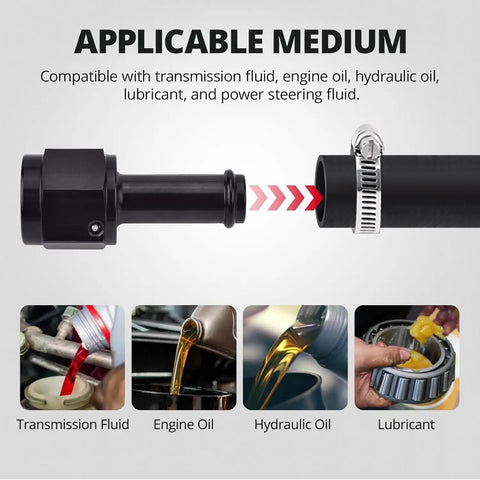 Half Inch Transmission Cooler Hose, 20 Feet Long, SAE J1532 Rated, 250 PSI, showing compatibility with multiple fluids