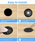 Installation steps of Eight Pack Cable Grommet Kit For Desks And Countertops, Snap In Round Nylon Grommets, image sequence 1 to 4.