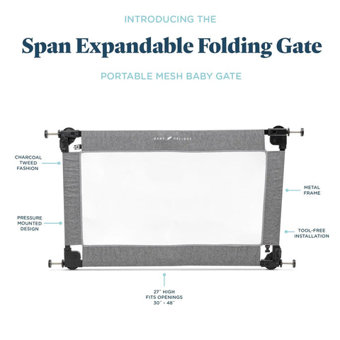 Go With Me Portable Mesh Baby Gate For Hallways And Doorways Expandable From 30 To 48 Inches Folding Safety Gate in charcoal tweed