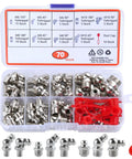 70 Pcs Metric Hydraulic Grease Fittings Kit M6 M8 M10 Straight 45 Degree 90 Degree Angled Zerk Fittings With Cap in case